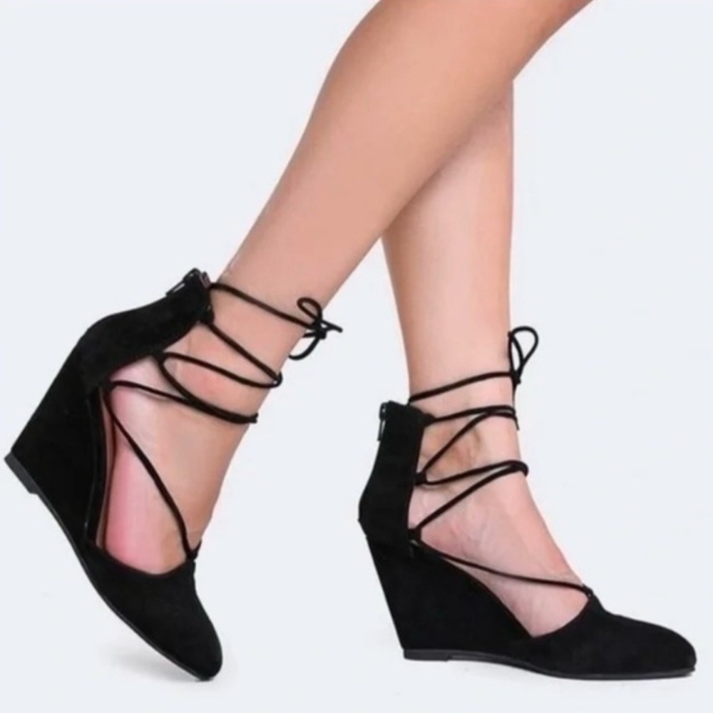 Jeffrey Campbell Black Lace-Up Wedges